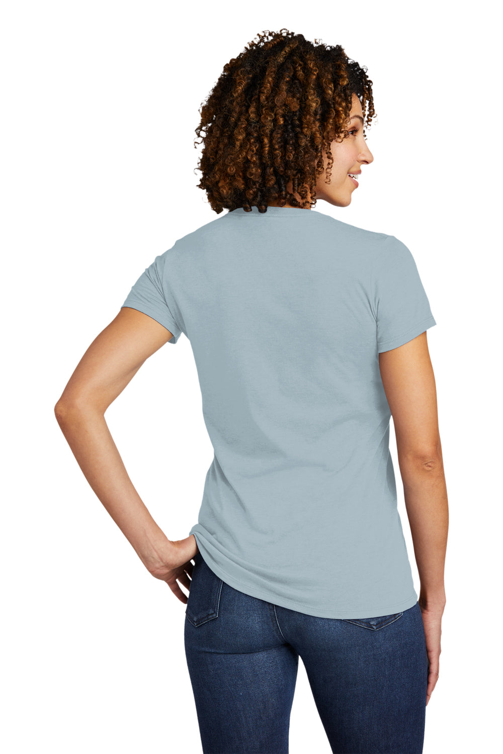Allmade AL2018 Womens Short Sleeve V-Neck T-Shirt I Like You Blue Model Back