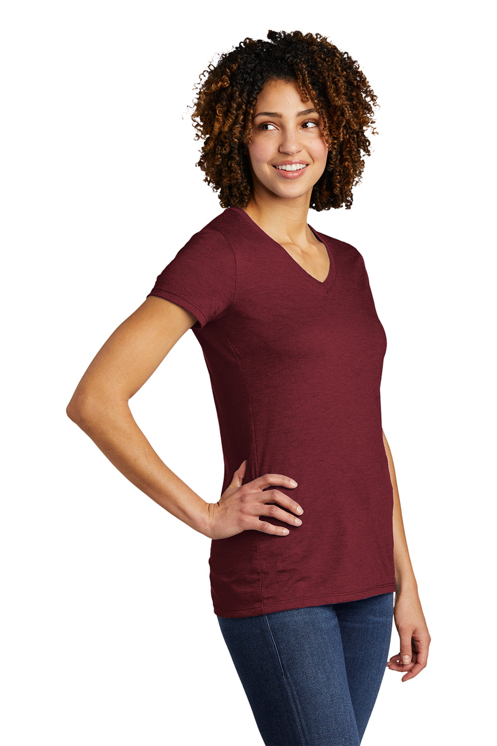 Allmade AL2018 Womens Short Sleeve V-Neck T-Shirt Vino Red Model 3Q