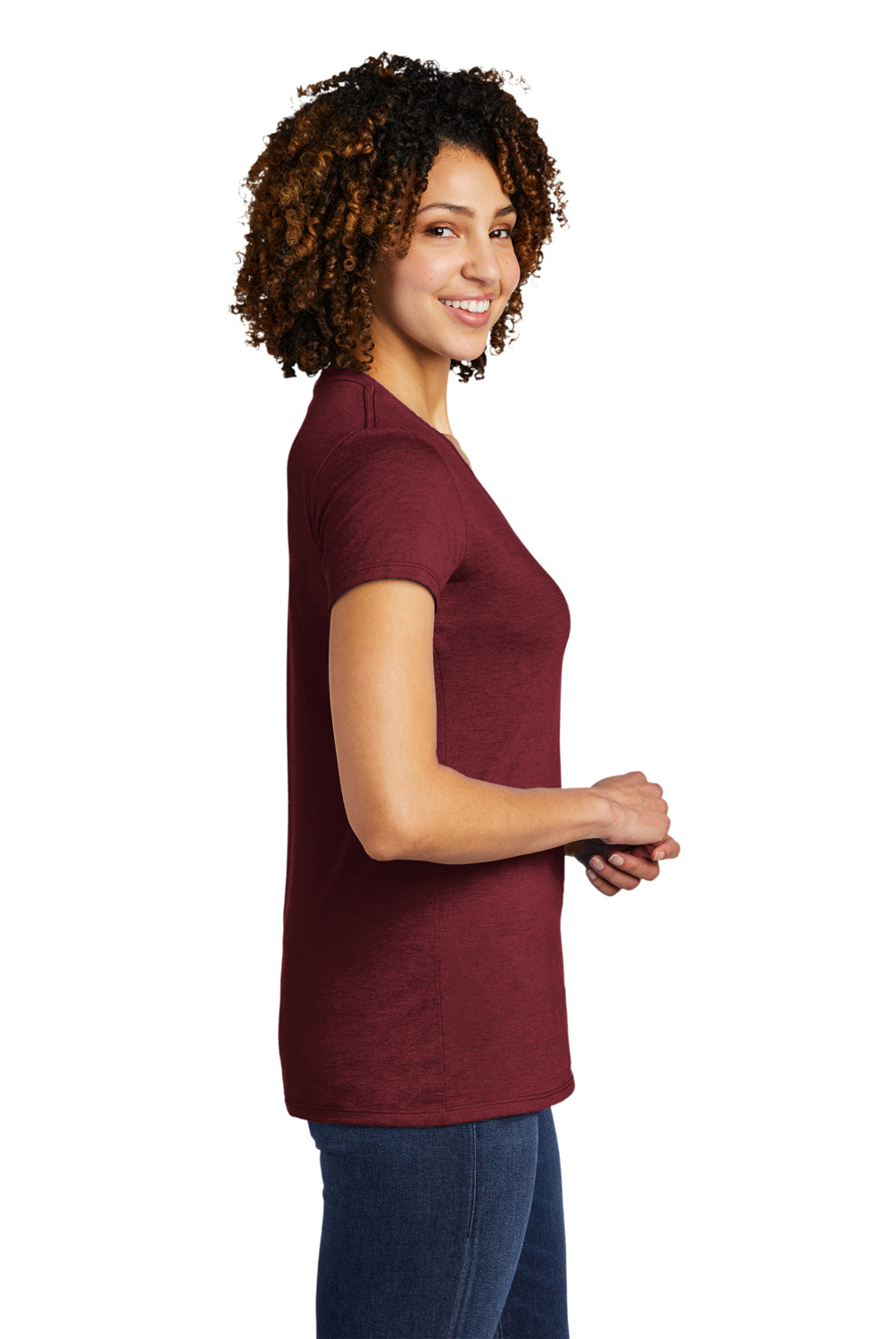 Allmade AL2018 Womens Short Sleeve V-Neck T-Shirt Vino Red Model Side