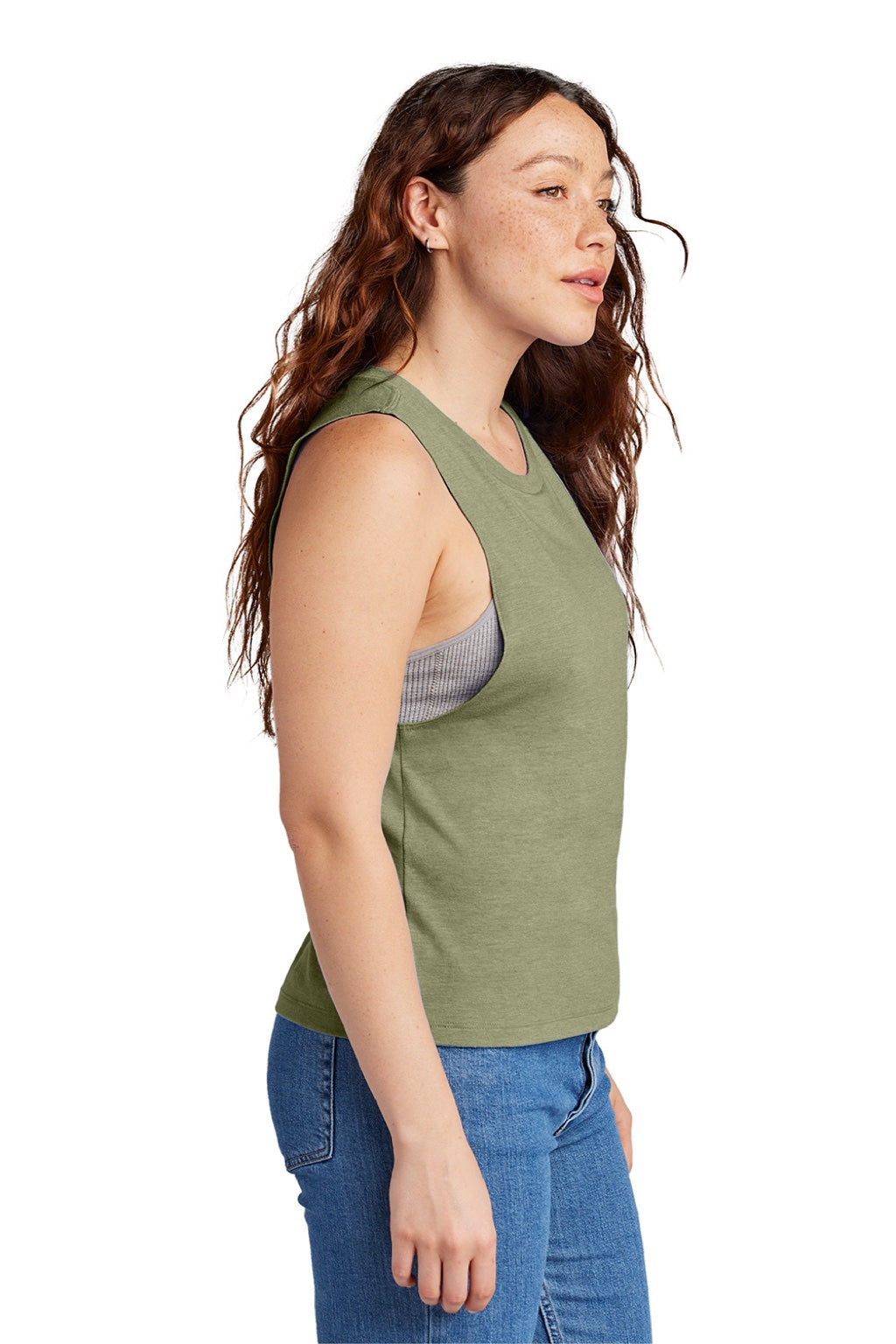 Allmade AL2020 Womens Muscle Tank Top Olive You Green Model Side