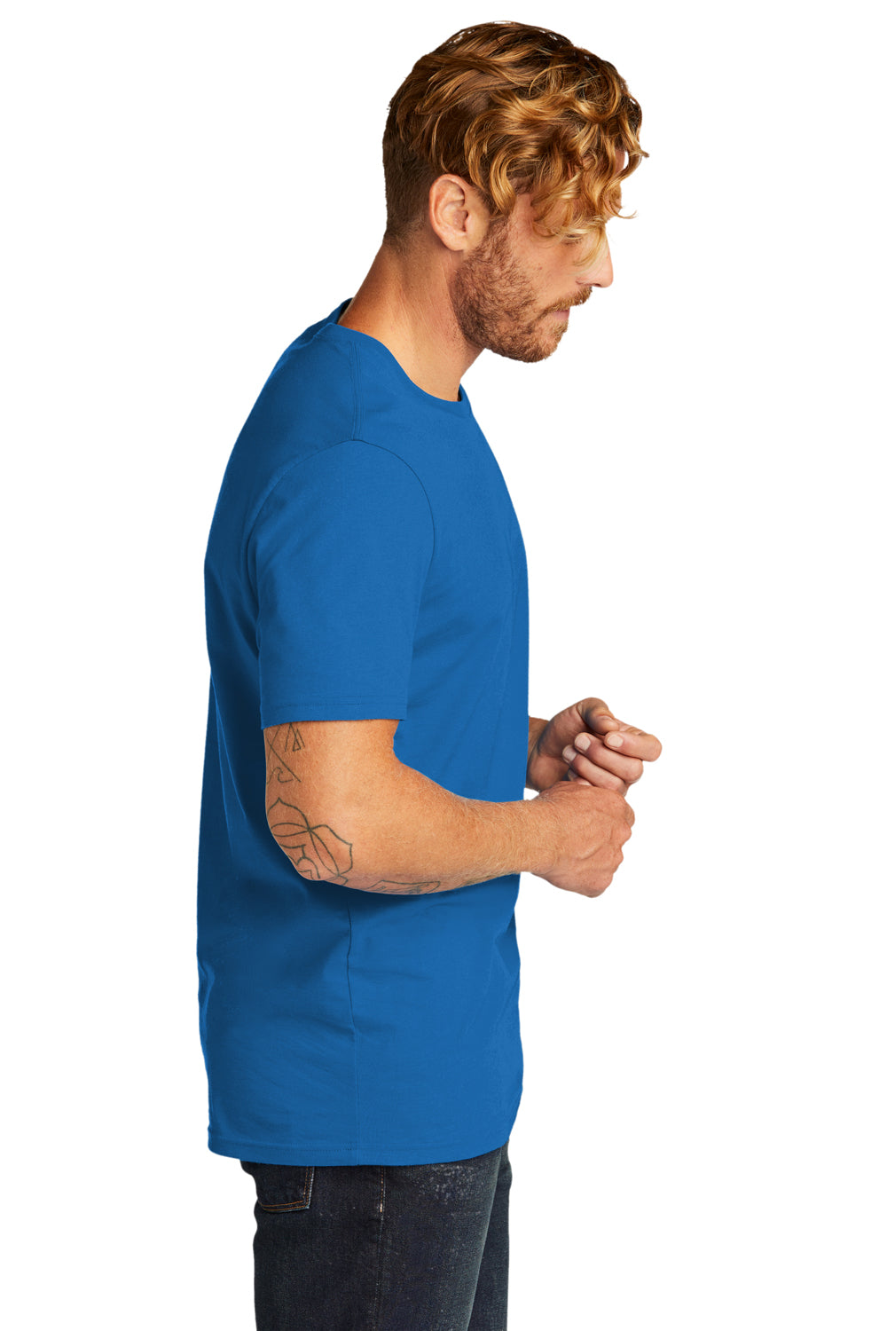 Allmade AL2100 Mens Organic Short Sleeve Crewneck T-Shirt Beacon Blue Model Side