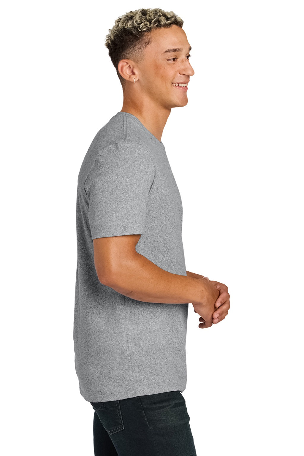 Allmade AL2300 Mens Recycled Short Sleeve Crewneck T-Shirt Heather Grey Model Side
