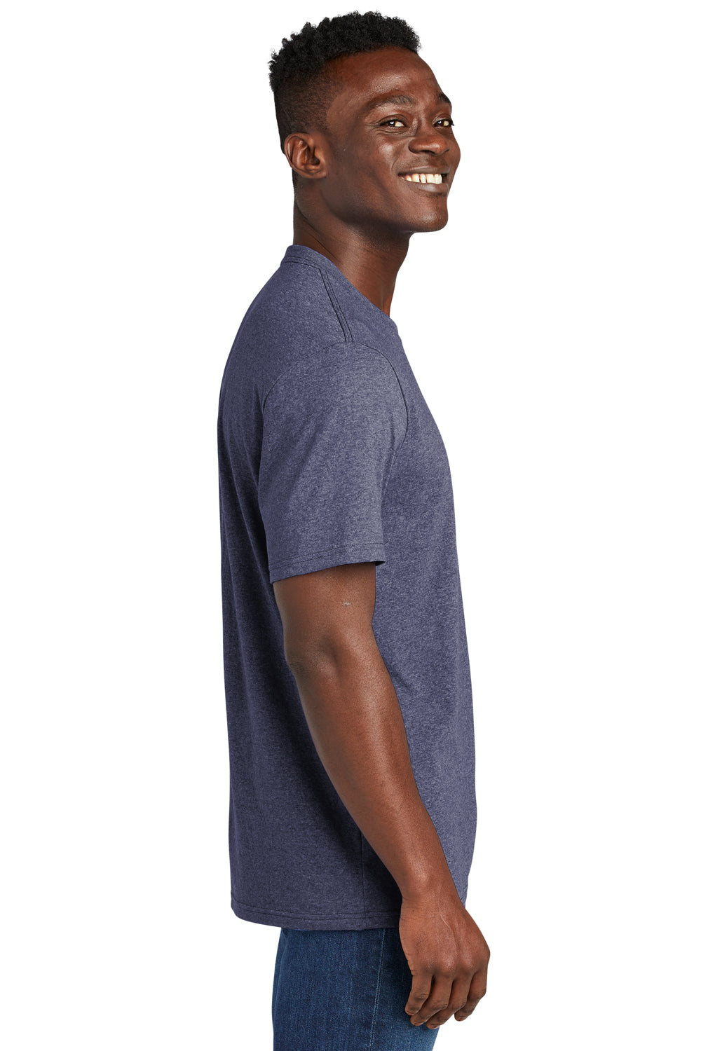 Allmade AL2300 Mens Recycled Short Sleeve Crewneck T-Shirt Heather Navy Blue Model Side