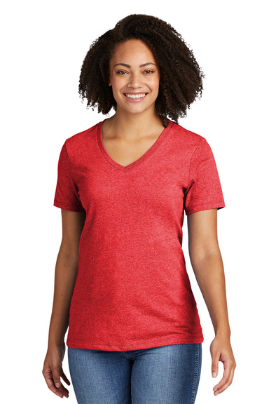 Allmade AL2303 Womens Recycled Short Sleeve V-Neck T-Shirt Heather Red Model Front