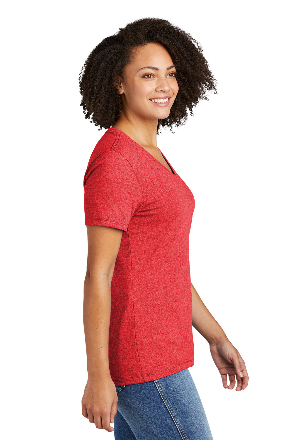 Allmade AL2303 Womens Recycled Short Sleeve V-Neck T-Shirt Heather Red Model Side