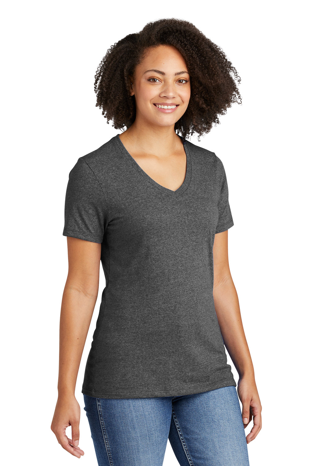 Allmade AL2303 Womens Recycled Short Sleeve V-Neck T-Shirt Heather Charcoal Grey Model 3Q