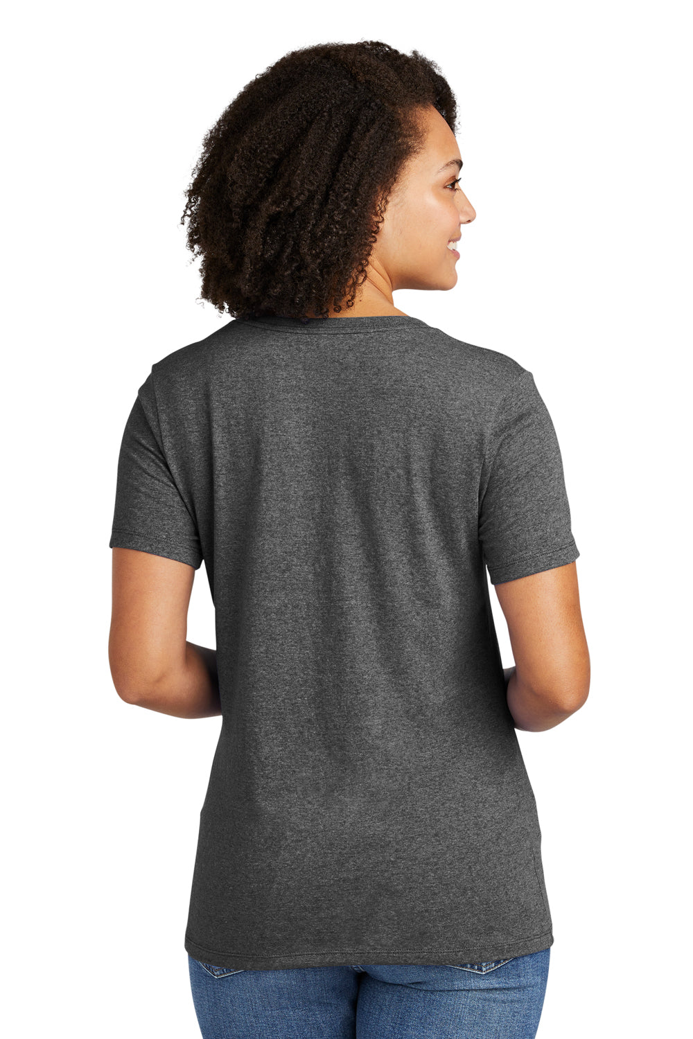 Allmade AL2303 Womens Recycled Short Sleeve V-Neck T-Shirt Heather Charcoal Grey Model Back