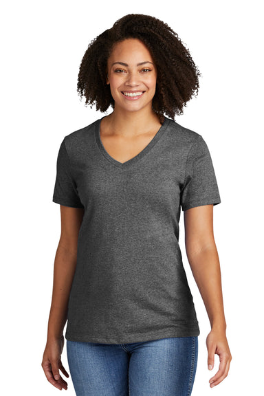 Allmade AL2303 Womens Recycled Short Sleeve V-Neck T-Shirt Heather Charcoal Grey Model Front