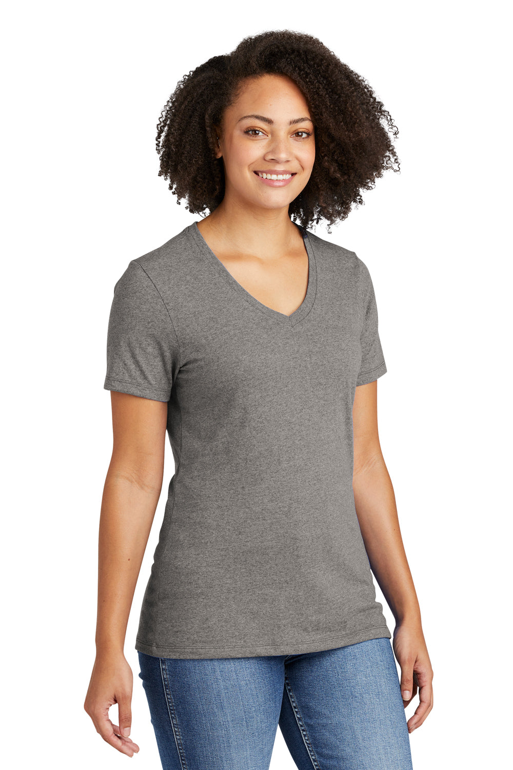 Allmade AL2303 Womens Recycled Short Sleeve V-Neck T-Shirt Heather Remade Grey Model 3Q
