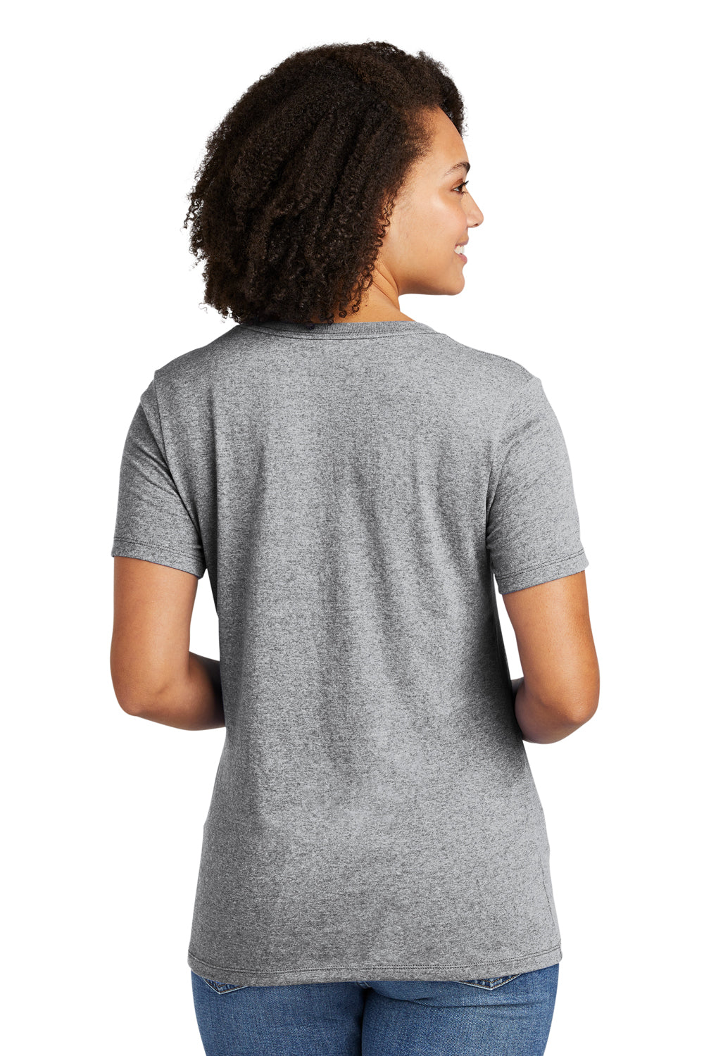 Allmade AL2303 Womens Recycled Short Sleeve V-Neck T-Shirt Heather Remade Grey Model Back