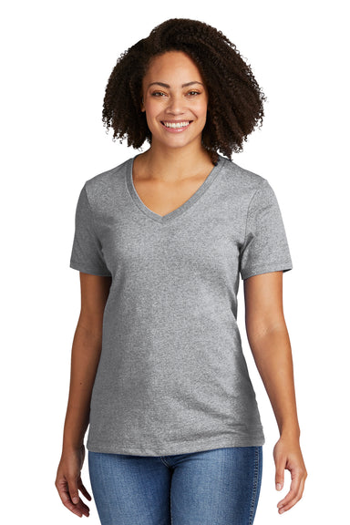 Allmade AL2303 Womens Recycled Short Sleeve V-Neck T-Shirt Heather Remade Grey Model Front