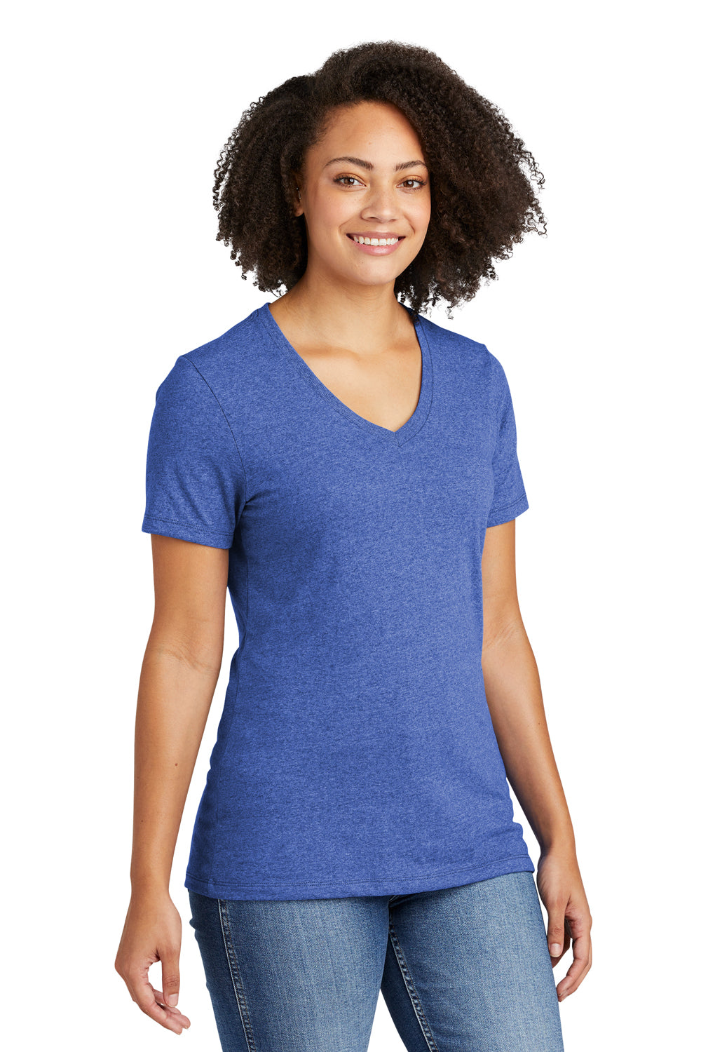 Allmade AL2303 Womens Recycled Short Sleeve V-Neck T-Shirt Heather Royal Blue Model 3Q