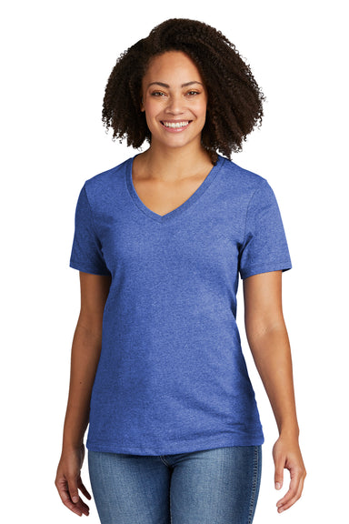 Allmade AL2303 Womens Recycled Short Sleeve V-Neck T-Shirt Heather Royal Blue Model Front