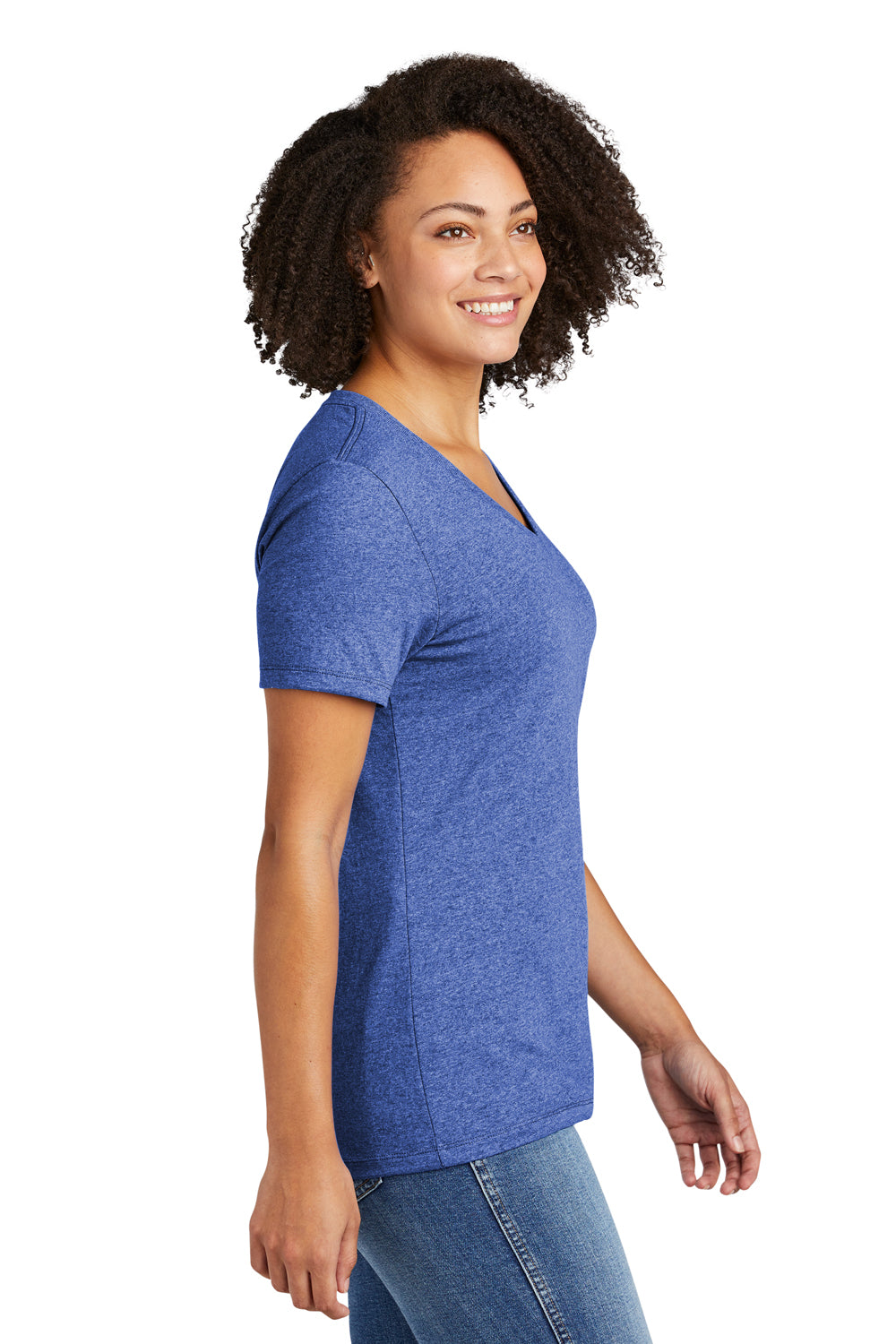 Allmade AL2303 Womens Recycled Short Sleeve V-Neck T-Shirt Heather Royal Blue Model Side