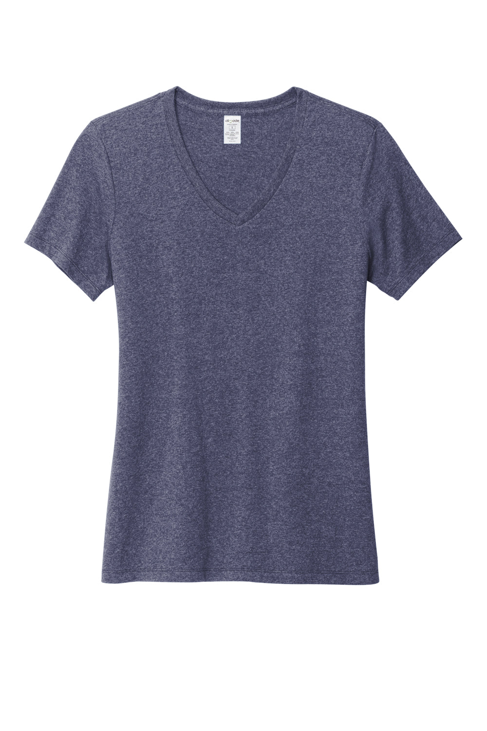 Allmade AL2303 Womens Recycled Short Sleeve V-Neck T-Shirt Heather Navy Blue Flat Front
