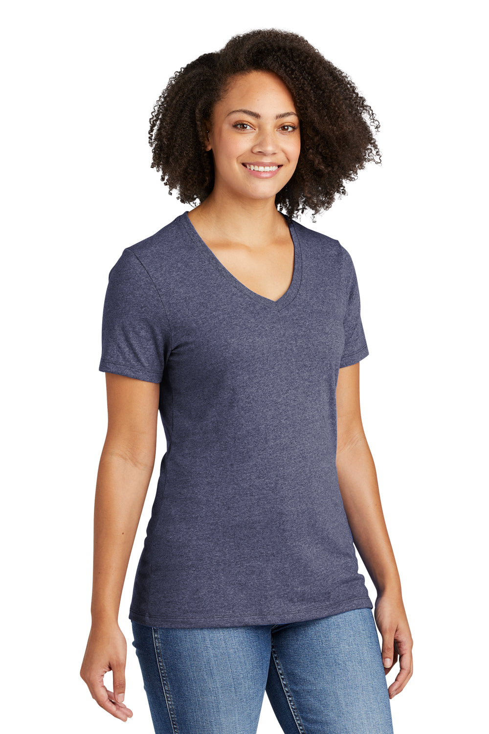 Allmade AL2303 Womens Recycled Short Sleeve V-Neck T-Shirt Heather Navy Blue Model 3Q
