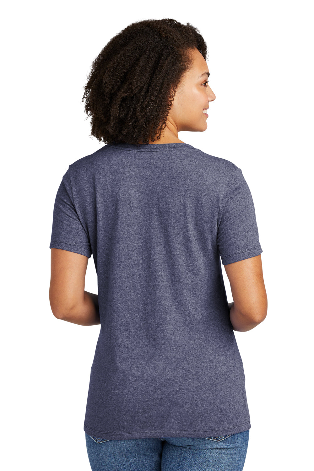 Allmade AL2303 Womens Recycled Short Sleeve V-Neck T-Shirt Heather Navy Blue Model Back