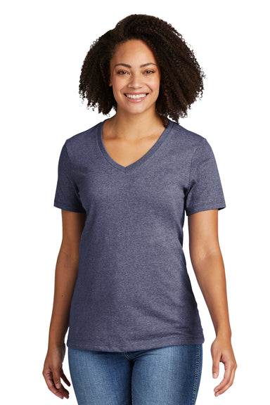 Allmade AL2303 Womens Recycled Short Sleeve V-Neck T-Shirt Heather Navy Blue Model Front