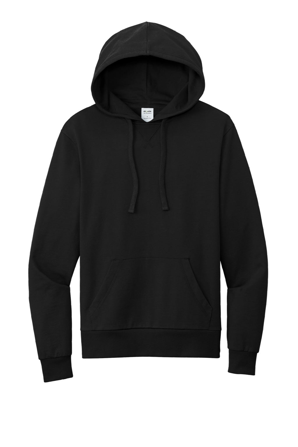 Allmade AL4000 Mens Organic French Terry Hooded Sweatshirt Hoodie w/ Pouch Pocket Deep Black Flat Front