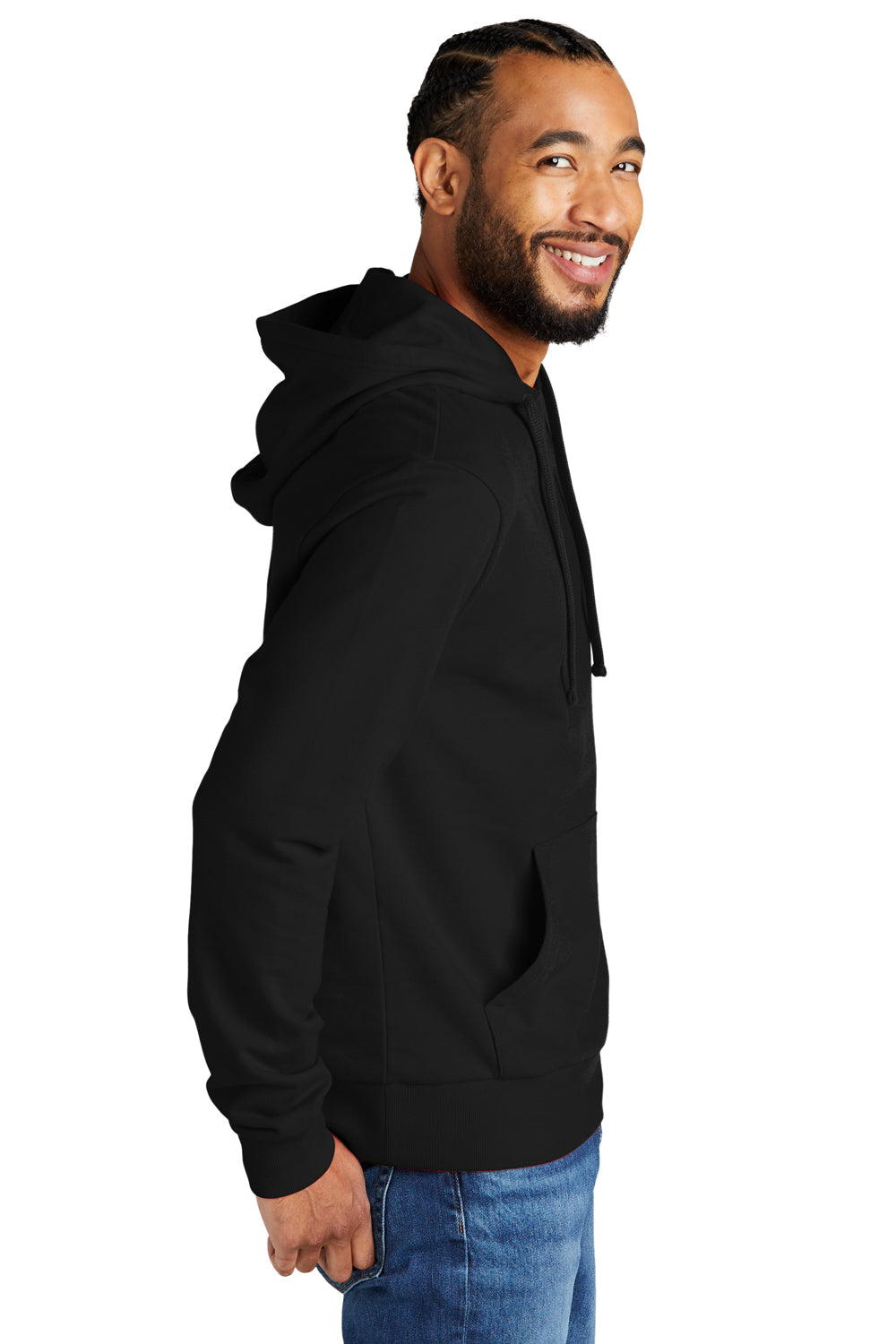 Allmade AL4000 Mens Organic French Terry Hooded Sweatshirt Hoodie Deep Black Model Side