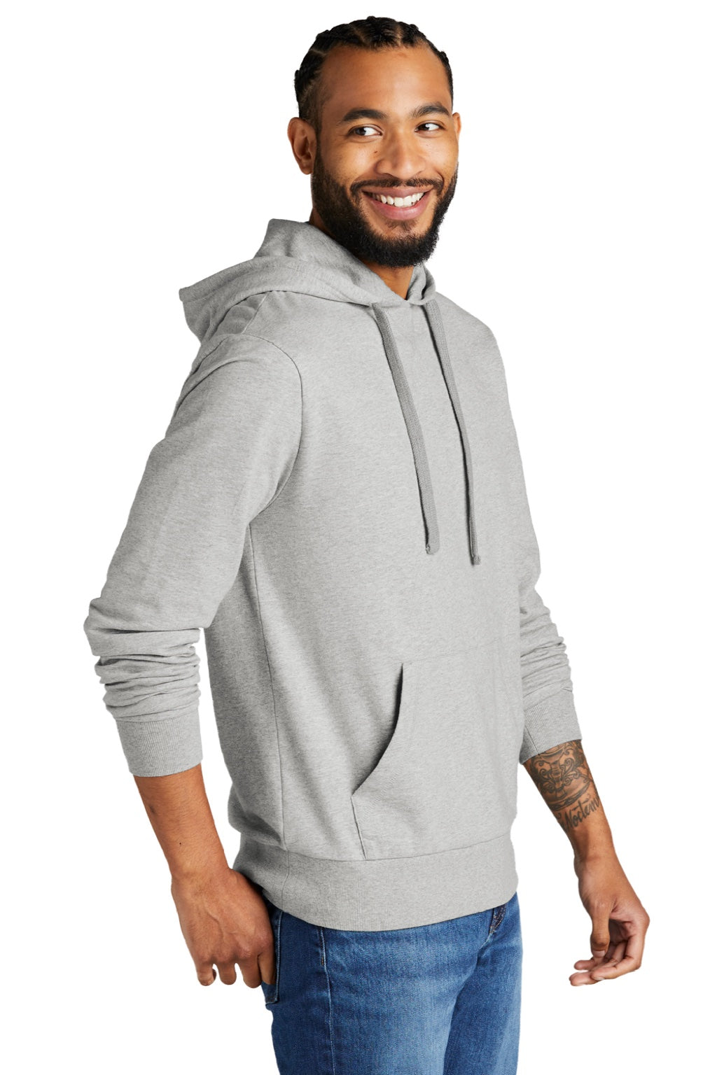 Allmade AL4000 Mens Organic French Terry Hooded Sweatshirt Hoodie w/ Pouch Pocket Heather Granite Grey Model 3Q