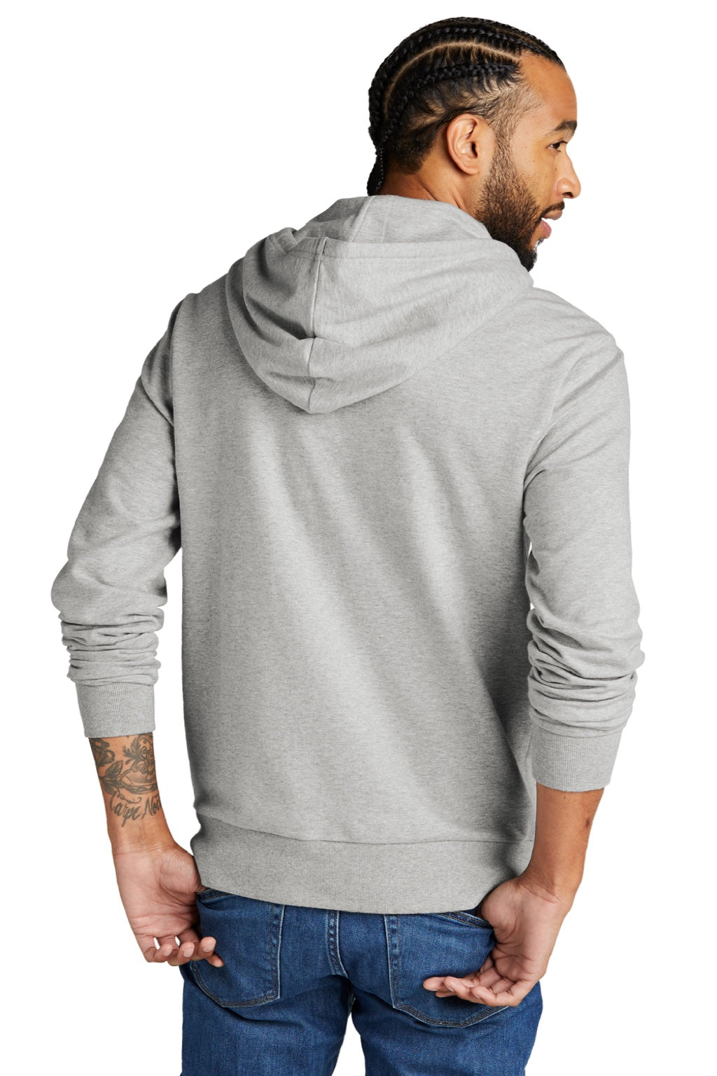 Allmade AL4000 Mens Organic French Terry Hooded Sweatshirt Hoodie w/ Pouch Pocket Heather Granite Grey Model Back