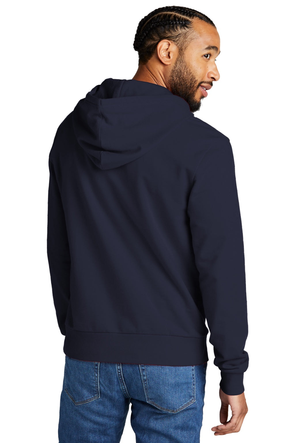 Allmade AL4000 Mens Organic French Terry Hooded Sweatshirt Hoodie w/ Pouch Pocket Night Sky Navy Blue Model Back