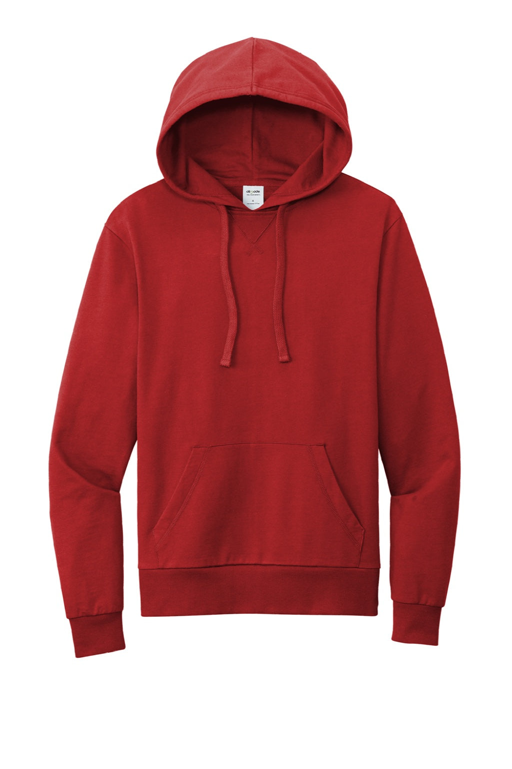 Allmade AL4000 Mens Organic French Terry Hooded Sweatshirt Hoodie w/ Pouch Pocket Revolution Red Flat Front