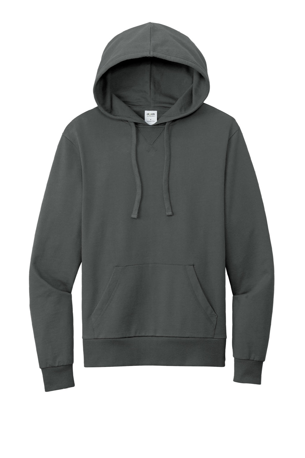 Allmade AL4000 Mens Organic French Terry Hooded Sweatshirt Hoodie w/ Pouch Pocket Terrain Grey Flat Front