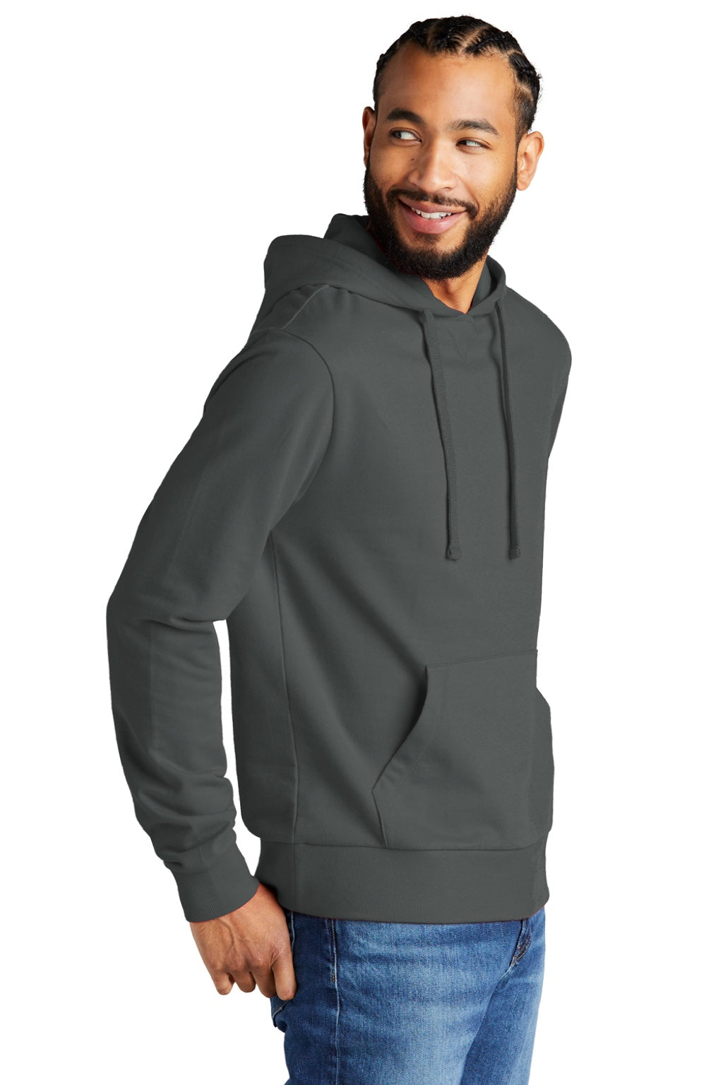 Allmade AL4000 Mens Organic French Terry Hooded Sweatshirt Hoodie w/ Pouch Pocket Terrain Grey Model 3Q