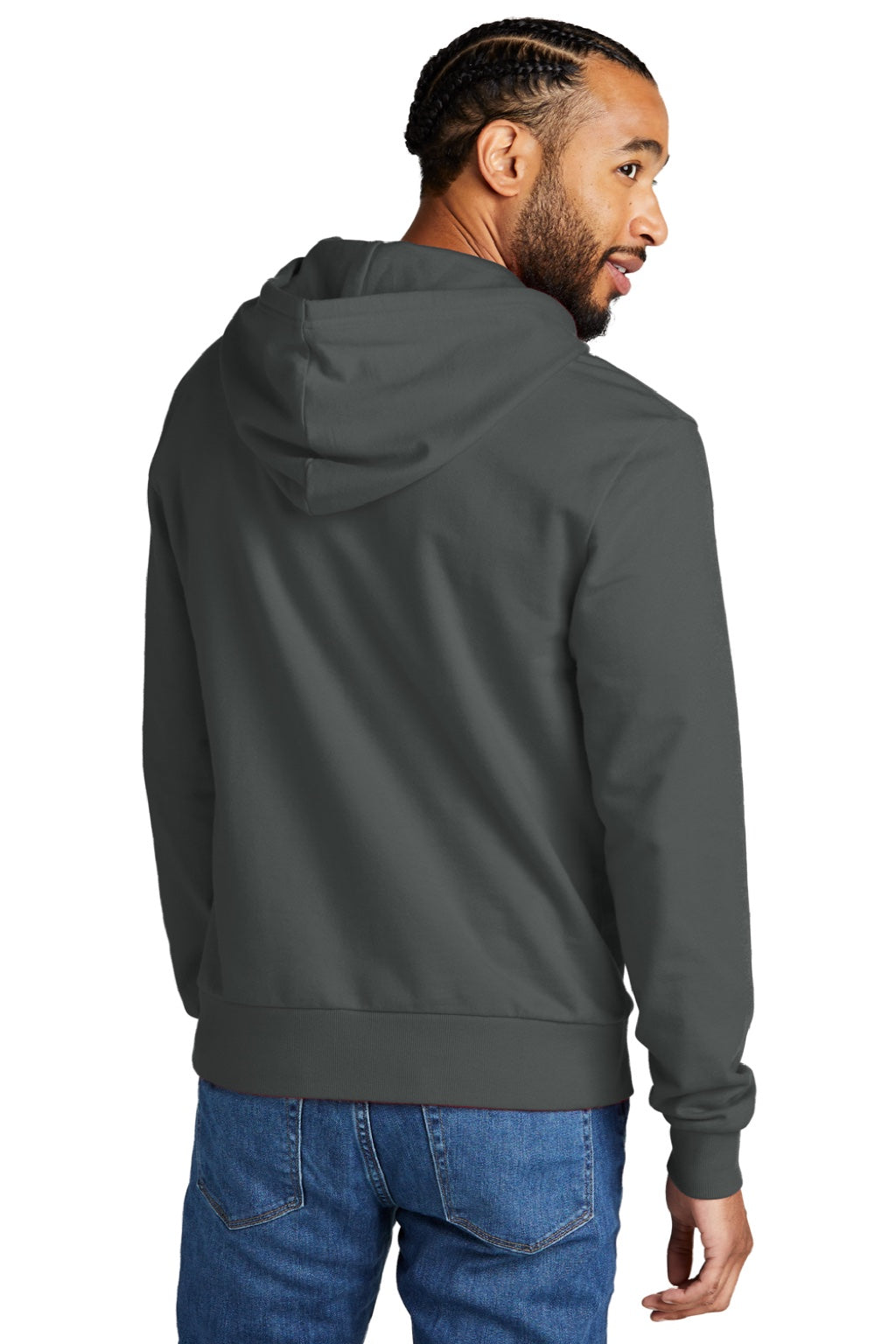 Allmade AL4000 Mens Organic French Terry Hooded Sweatshirt Hoodie w/ Pouch Pocket Terrain Grey Model Back
