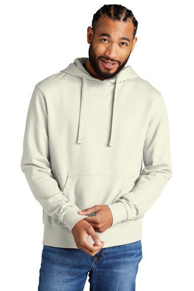 Allmade AL4000 Mens Organic French Terry Hooded Sweatshirt Hoodie w/ Pouch Pocket White Sand Model Front