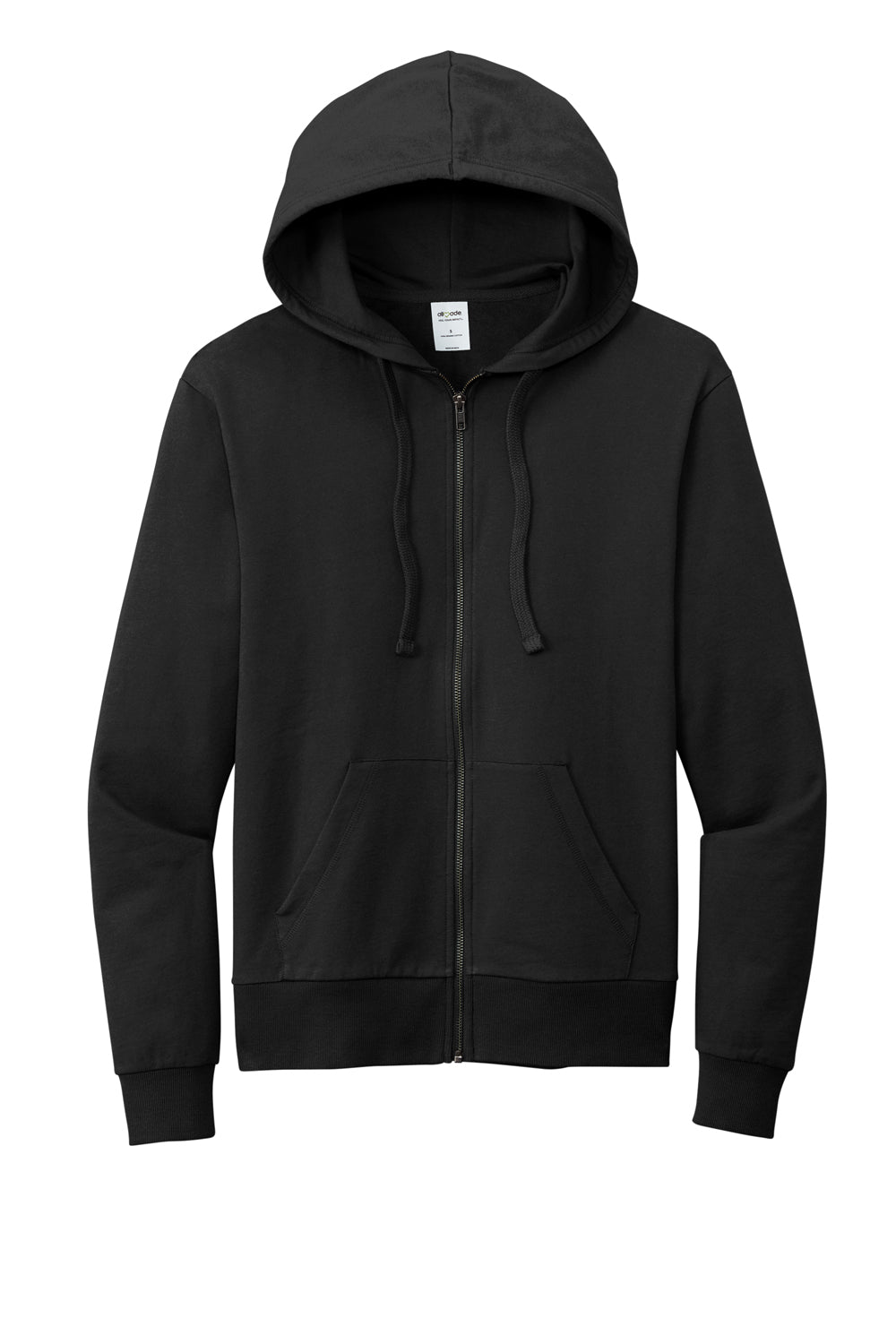 Allmade AL4002 Mens Organic French Terry Full Zip Hooded Sweatshirt Hoodie Deep Black Flat Front