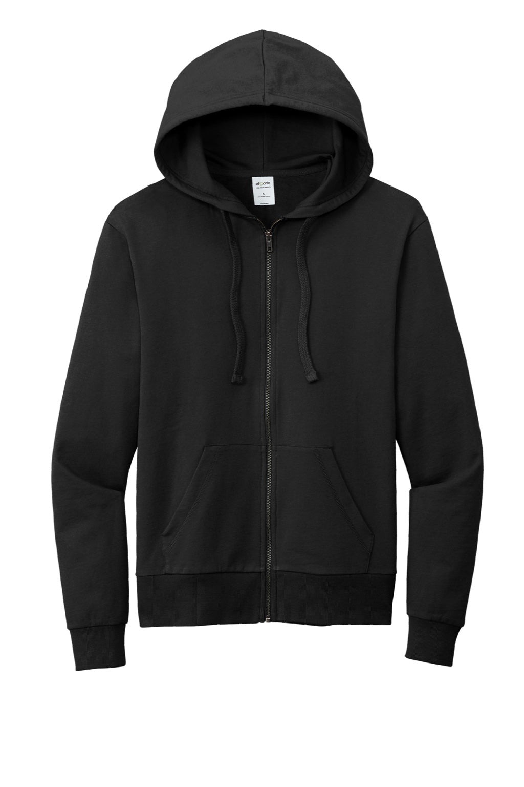 Allmade AL4002 Mens Organic French Terry Full Zip Hooded Sweatshirt Hoodie w/ Pockets Deep Black Flat Front