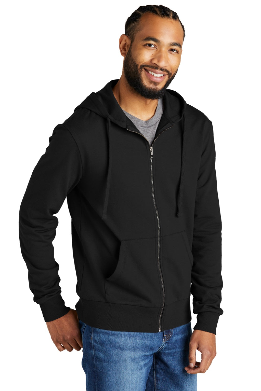 Allmade AL4002 Mens Organic French Terry Full Zip Hooded Sweatshirt Hoodie w/ Pockets Deep Black Model 3Q