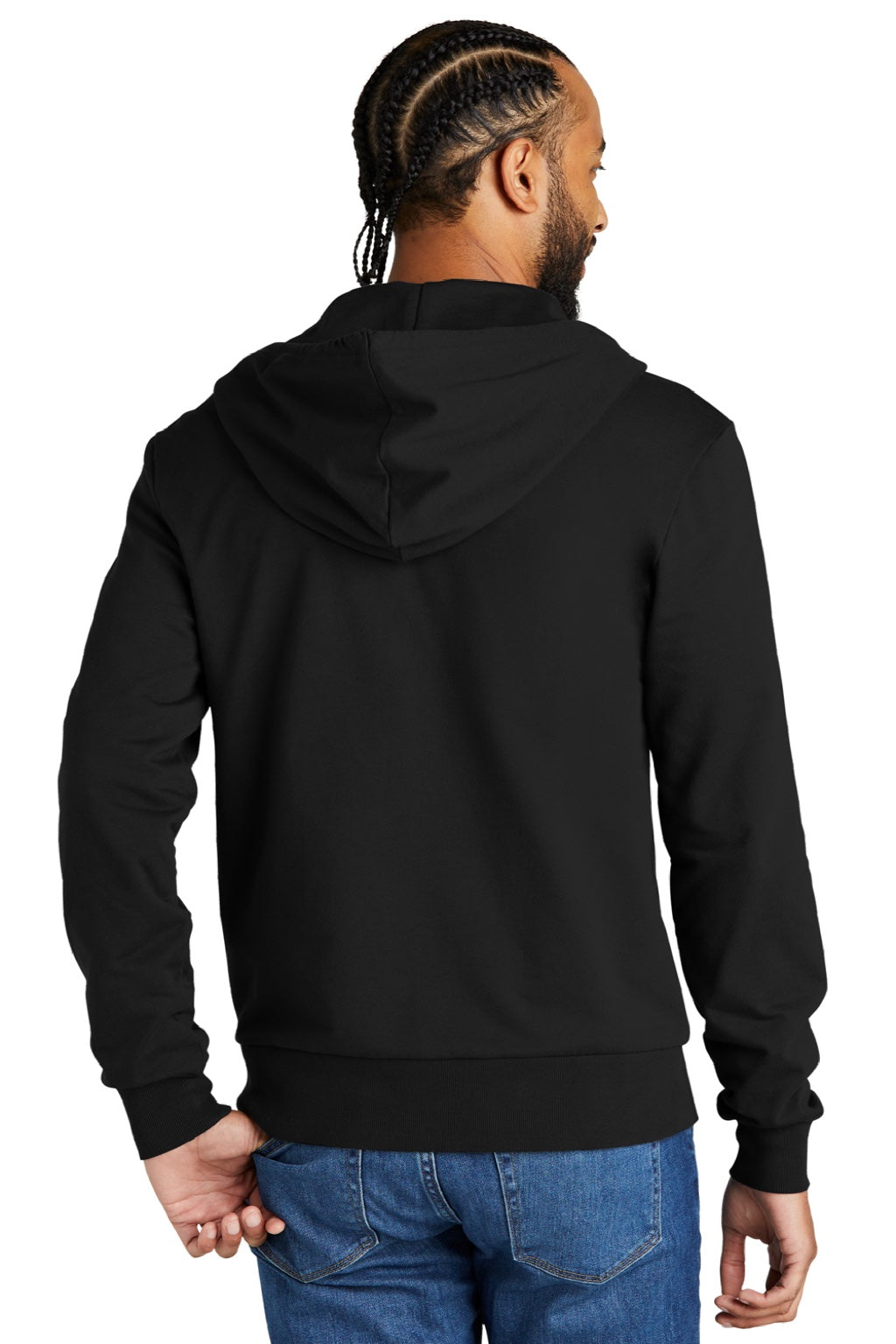 Allmade AL4002 Mens Organic French Terry Full Zip Hooded Sweatshirt Hoodie w/ Pockets Deep Black Model Back