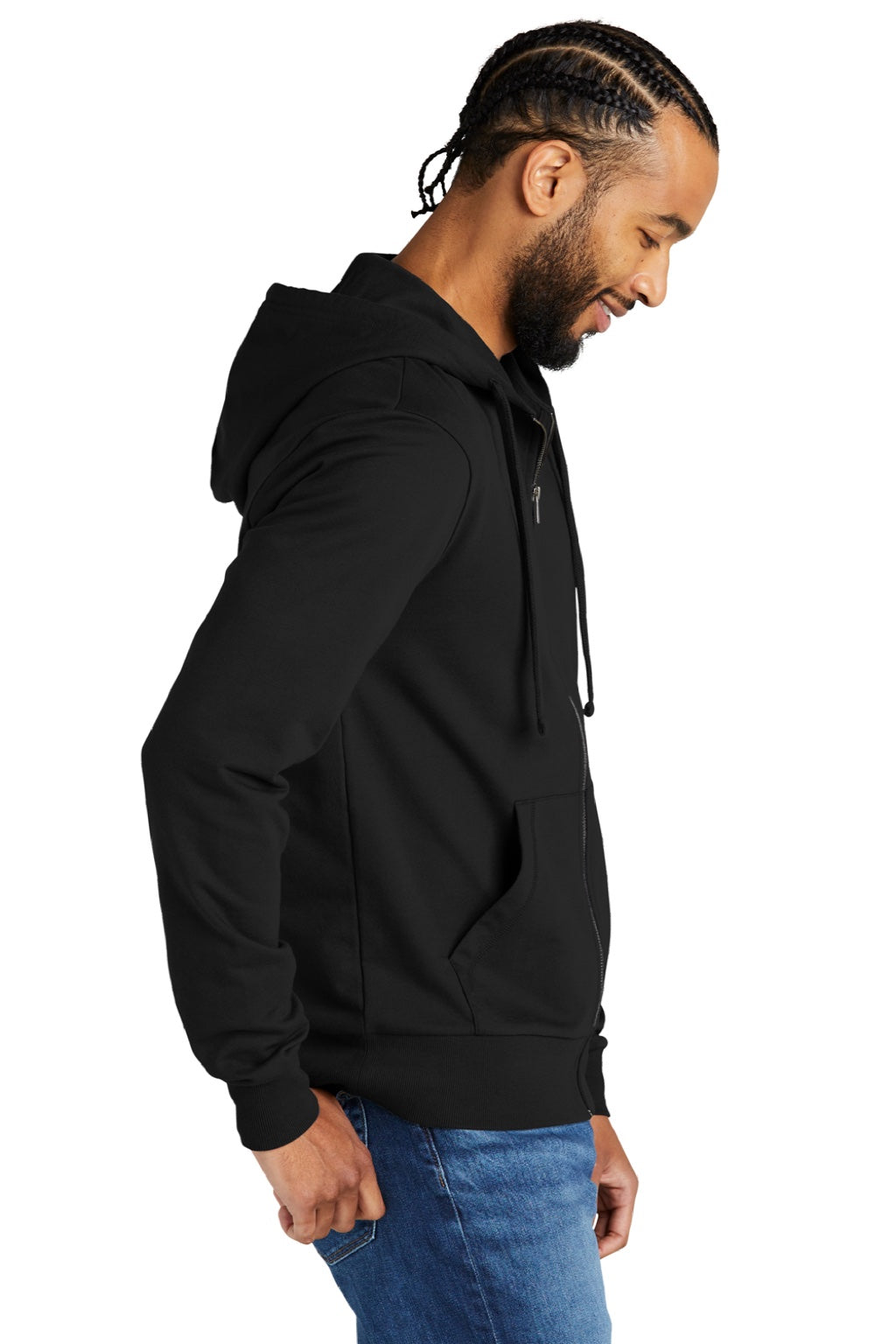 Allmade AL4002 Mens Organic French Terry Full Zip Hooded Sweatshirt Hoodie w/ Pockets Deep Black Model Side