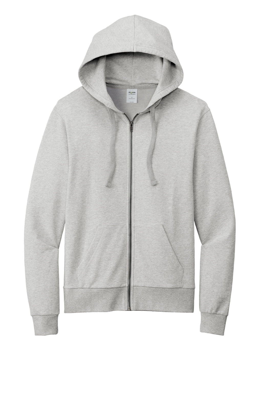 Allmade AL4002 Mens Organic French Terry Full Zip Hooded Sweatshirt Hoodie w/ Pockets Heather Granite Grey Flat Front