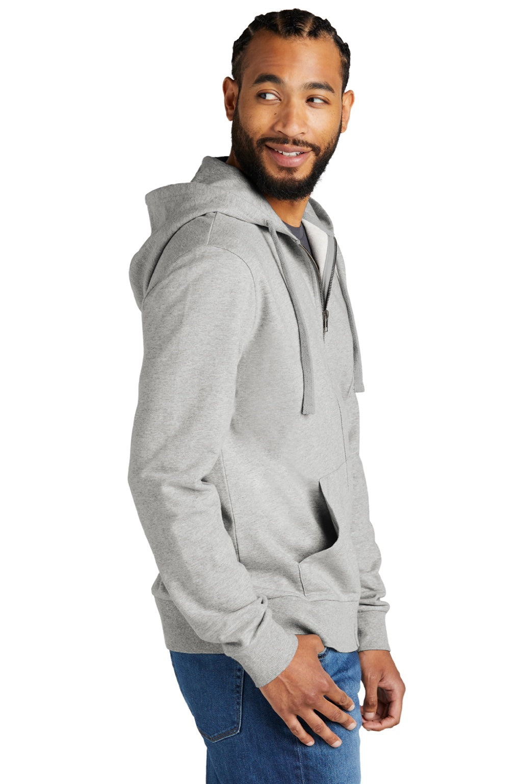 Allmade AL4002 Mens Organic French Terry Full Zip Hooded Sweatshirt Hoodie w/ Pockets Heather Granite Grey Model 3Q