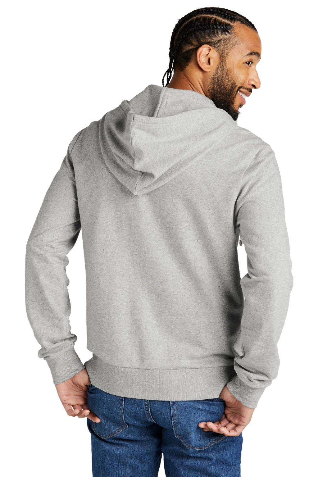 Allmade AL4002 Mens Organic French Terry Full Zip Hooded Sweatshirt Hoodie w/ Pockets Heather Granite Grey Model Back
