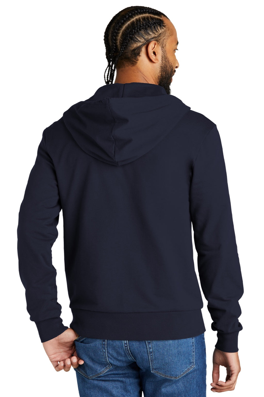 Allmade AL4002 Mens Organic French Terry Full Zip Hooded Sweatshirt Hoodie w/ Pockets Night Sky Navy Blue Model Back