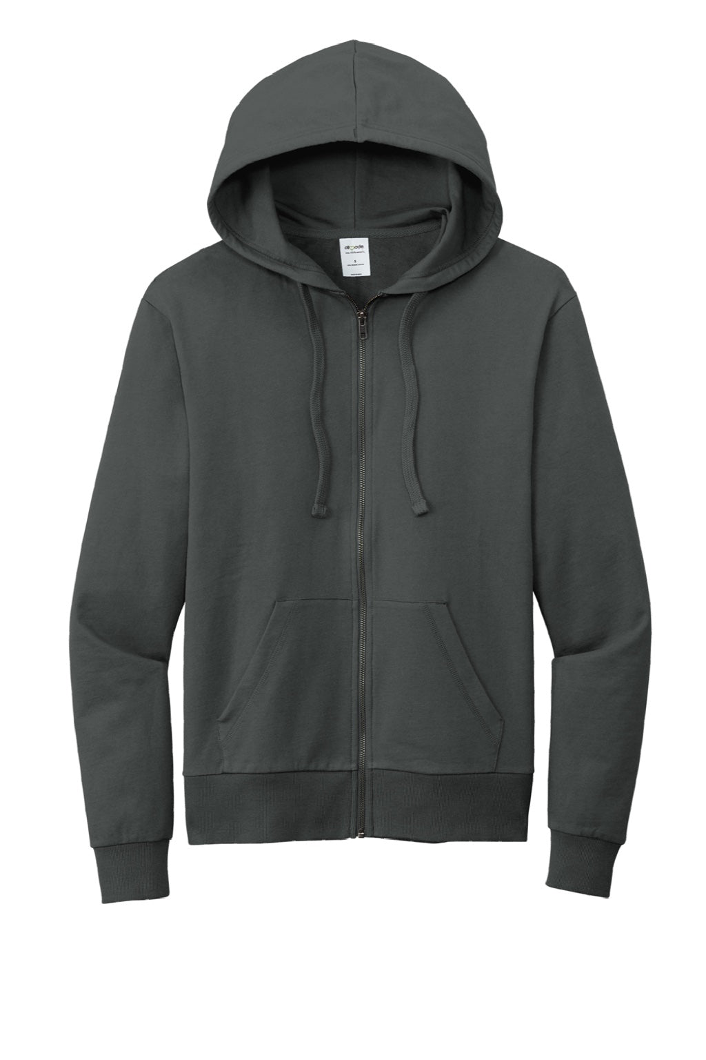 Allmade AL4002 Mens Organic French Terry Full Zip Hooded Sweatshirt Hoodie w/ Pockets Terrain Grey Flat Front