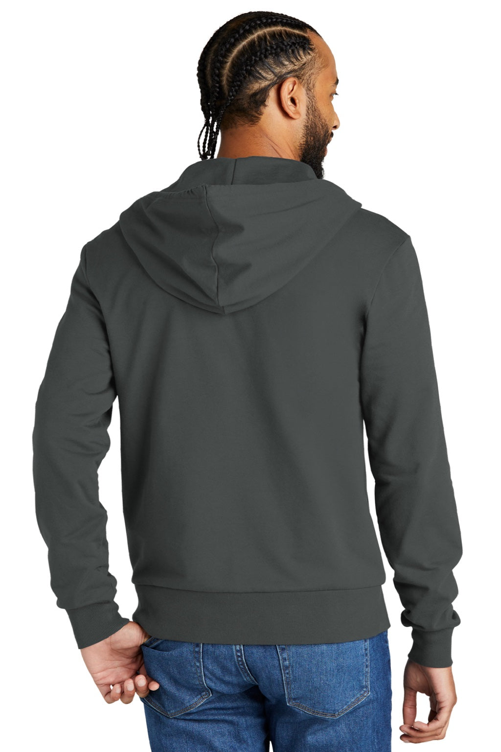 Allmade AL4002 Mens Organic French Terry Full Zip Hooded Sweatshirt Hoodie w/ Pockets Terrain Grey Model Back