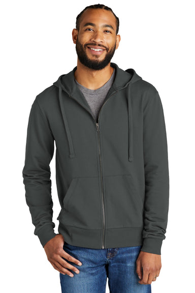 Allmade AL4002 Mens Organic French Terry Full Zip Hooded Sweatshirt Hoodie w/ Pockets Terrain Grey Model Front