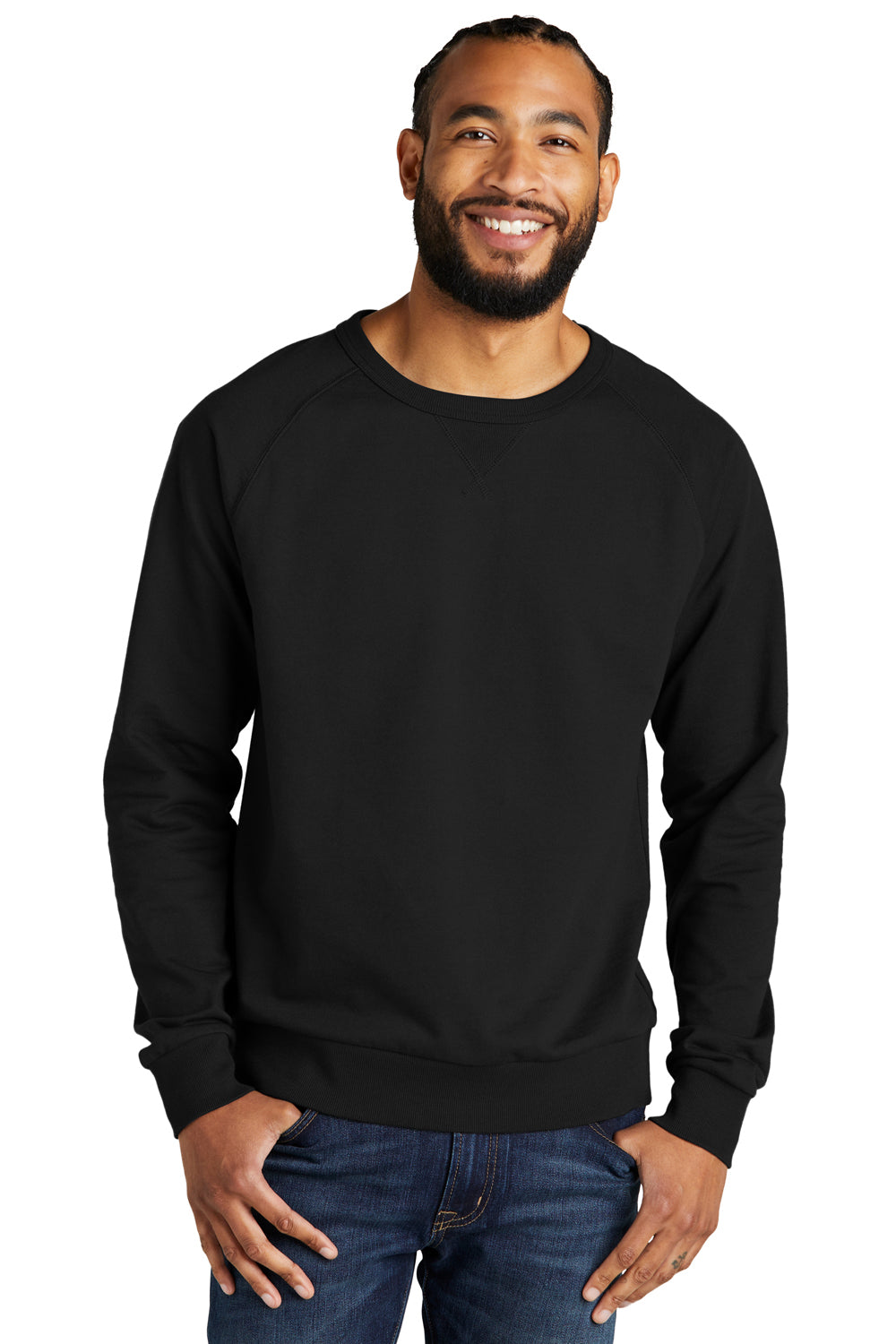 Allmade AL4004 Mens Organic French Terry Crewneck Sweatshirt Deep Black Model Front
