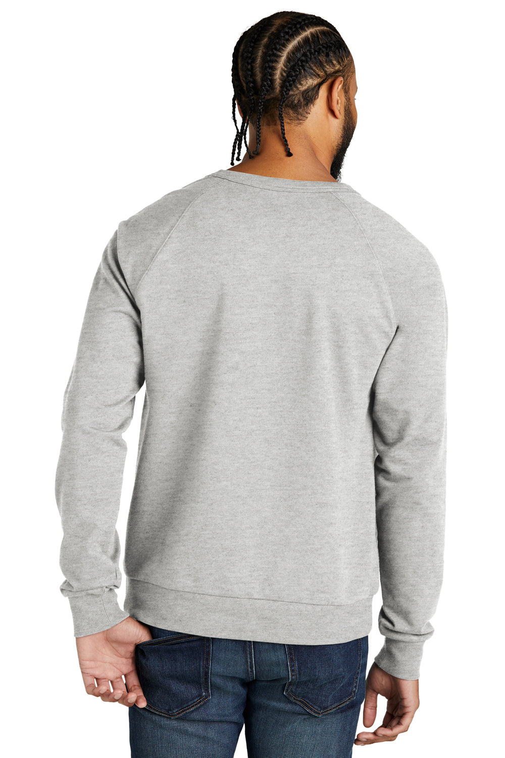 Allmade AL4004 Mens Organic French Terry Crewneck Sweatshirt Heather Granite Grey Model Back