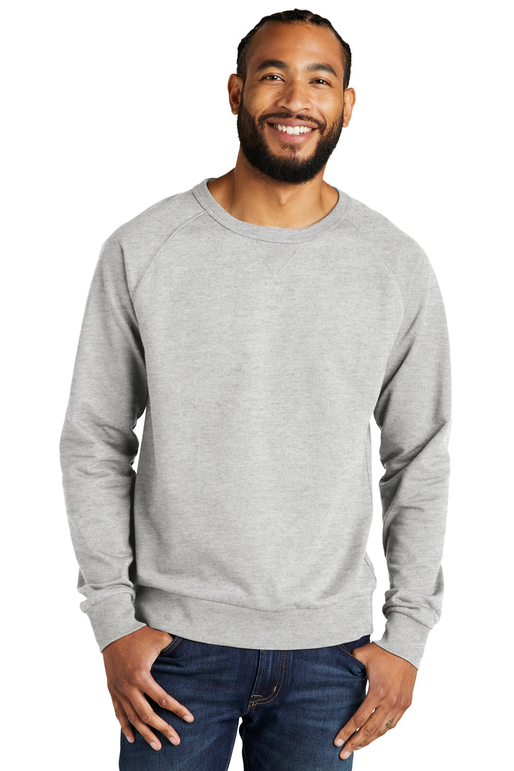 Allmade AL4004 Mens Organic French Terry Crewneck Sweatshirt Heather Granite Grey Model Front