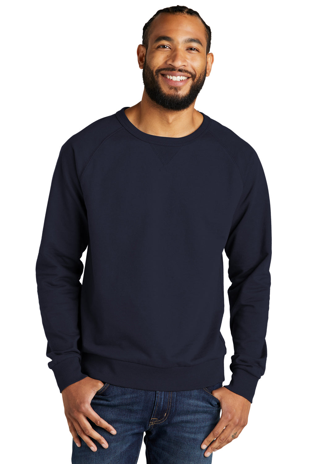 Allmade AL4004 Mens Organic French Terry Crewneck Sweatshirt Night Sky Navy Blue Model Front