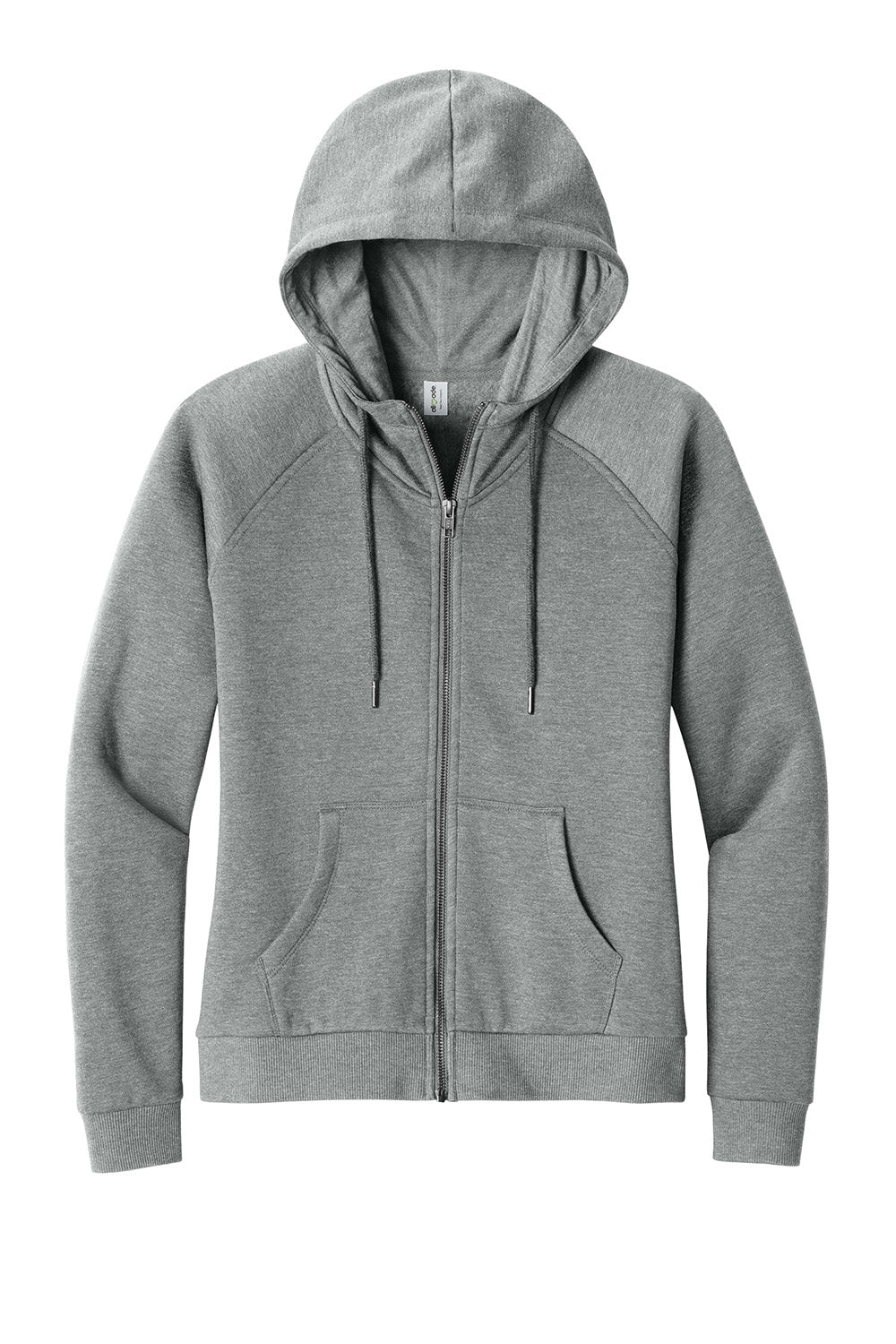 Allmade AL5003 Womens CVC Fleece Full Zip Hooded Sweatshirt Hoodie w/ Pockets Heather Aluminum Grey Flat Front