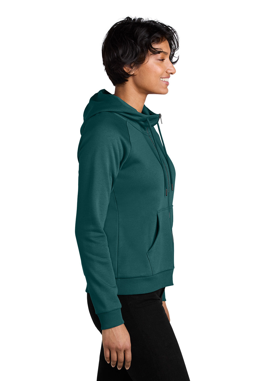 AllMade AL5003 Womens CVC Fleece Full Zip Hooded Sweatshirt Hoodie w/ Pockets Deep Sea Green Model Side